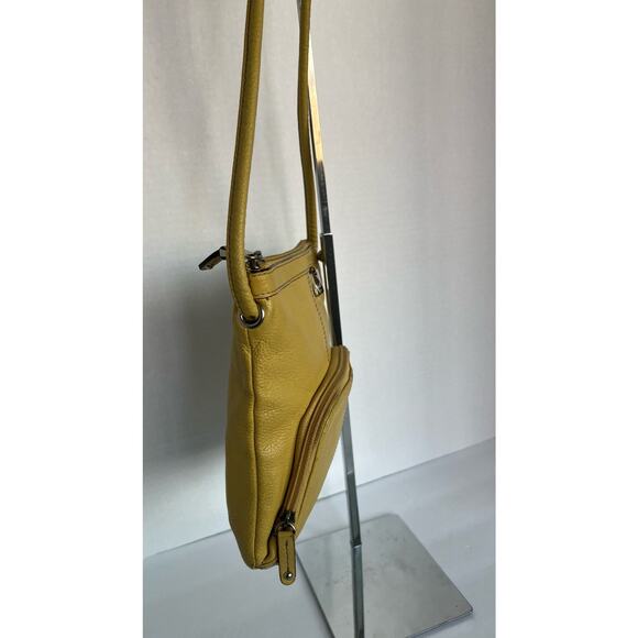 TIGNANELLO Yellow Pebble Leather Crossbody Organizer Handbag Purse - Picture 2 of 12